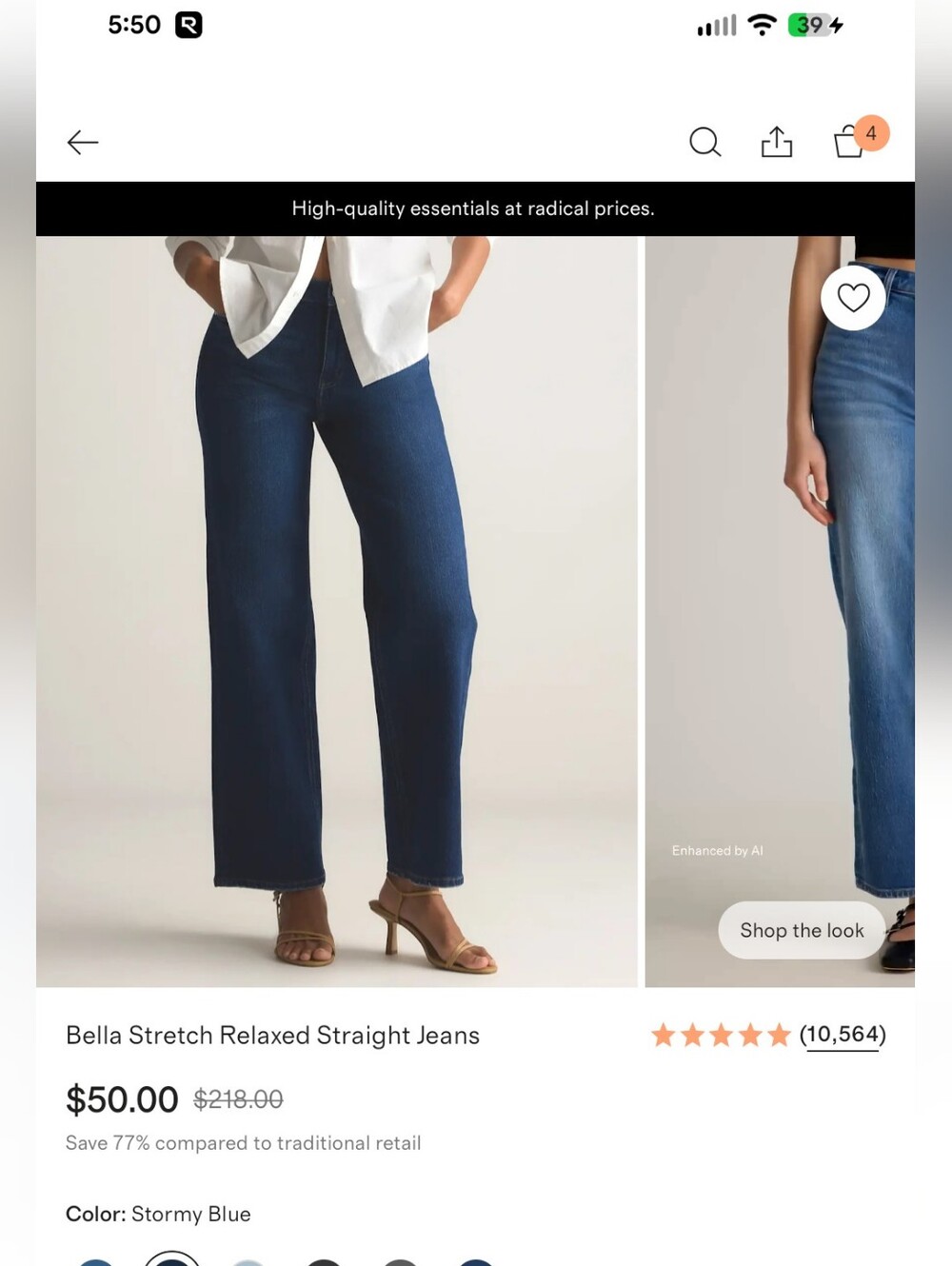 Quince Stormy Blue Straight-Leg Women’s Jeans Like New